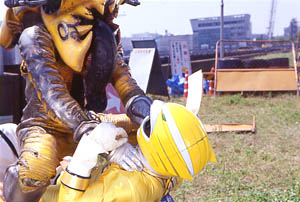 Yellow Ranger being beaten by Motorcycle Org