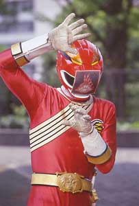 Red Ranger with fire card on his visor