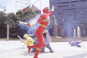 Red Ranger being slashed by Rasetsu