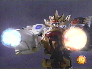 Wild Force Megazord (Double Knuckle Mode) fires the Bear Blasters