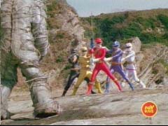 Wild Force Rangers face off with the Jungle Sword