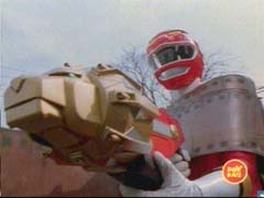 Red Ranger uses the Lion Blaster to destroy the Org